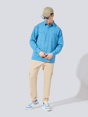 Double Pocket Solid Denim Blue Full Sleeve Shacket