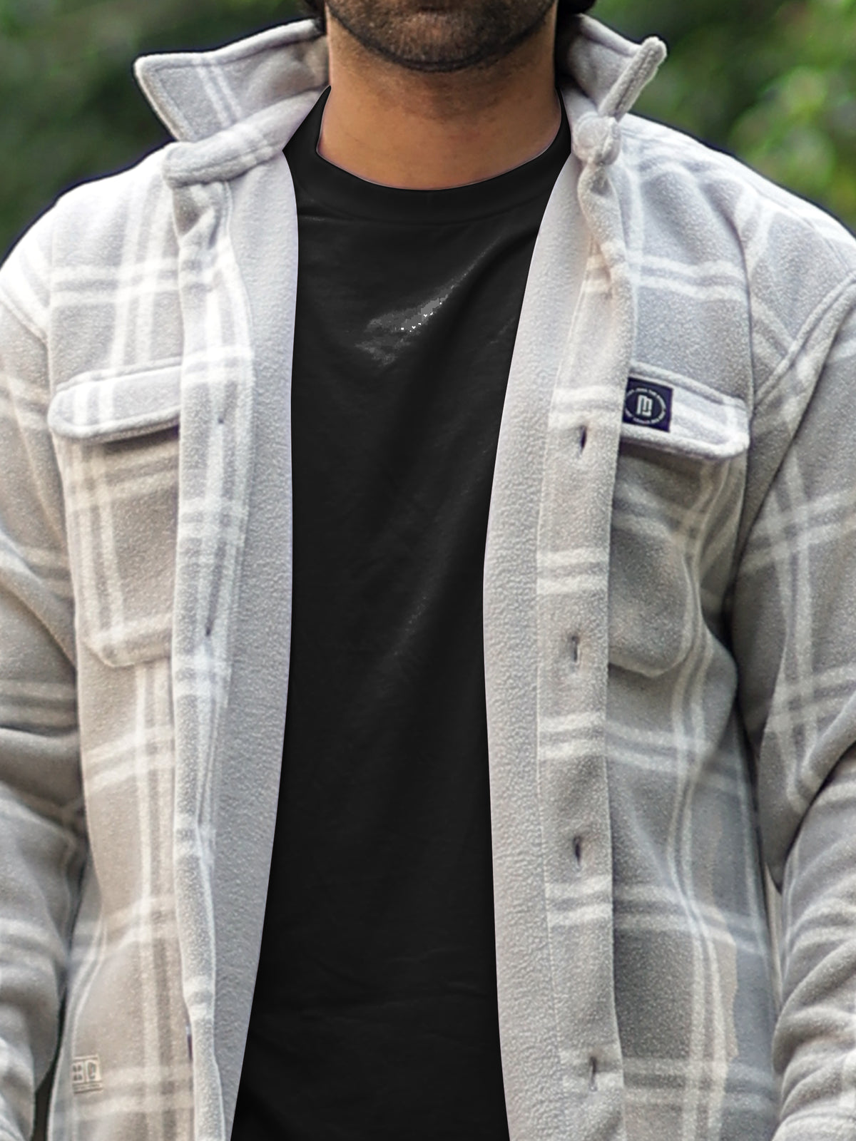 Grey full sleeve checkered shacket for men - view 4