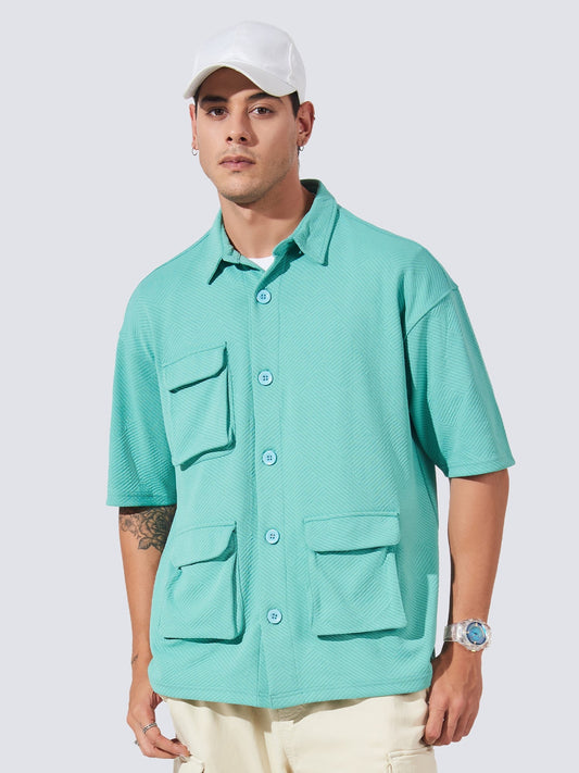 Solid Pockets Berly Green Half Sleeve Shirt