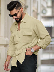 Elliot Cargo Knit Beige Lycra Full Sleeve Shirt