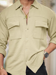 Elliot Cargo Knit Beige Lycra Full Sleeve Shirt