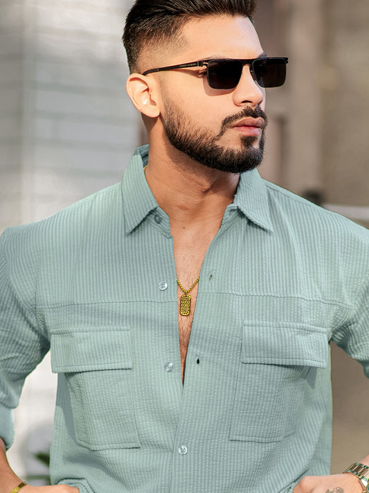 Elliot Cargo Knit Berly Green Lycra Full Sleeve Shirt