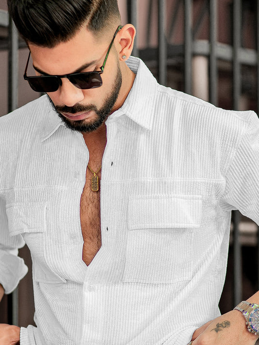 Elliot Cargo Knit White Lycra Full Sleeve Shirt