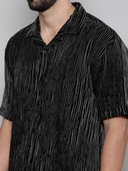 Crochet Black Half Sleeve Shirt