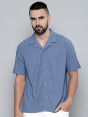Creased Denim Blue Half Sleeve Shirt