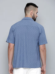 Creased Denim Blue Half Sleeve Shirt