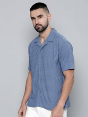 Creased Denim Blue Half Sleeve Shirt