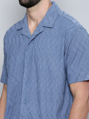 Creased Denim Blue Half Sleeve Shirt