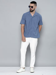Creased Denim Blue Half Sleeve Shirt