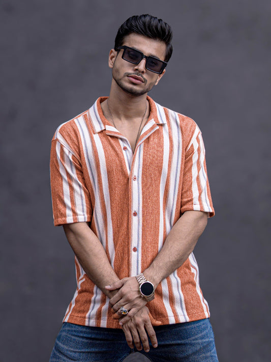 Striped Rust Half Sleeve Shirt