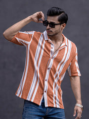 Striped Rust Half Sleeve Shirt