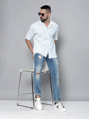 Crochet Skyblue Half Sleeve Shirt