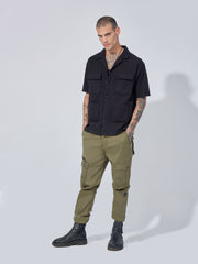 Cargo Pocket Black Half Sleeve Shirt