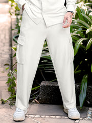 Cord Knit Textured Cream White Baggy Fit Cargo