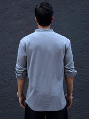 Chinese Collar Light Grey Full Sleeve T-Shirt
