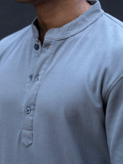 Chinese Collar Light Grey Full Sleeve T-Shirt