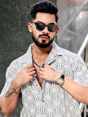 Diamond Texture Grey Half Sleeve Shirt