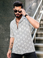 Diamond Texture Grey Half Sleeve Shirt