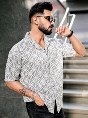 Diamond Texture Grey Half Sleeve Shirt
