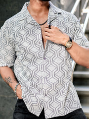 Diamond Texture Grey Half Sleeve Shirt