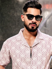 Diamond Texture Pink Half Sleeve Shirt