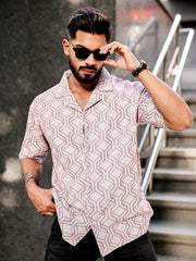 Diamond Texture Pink Half Sleeve Shirt