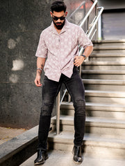 Diamond Texture Pink Half Sleeve Shirt