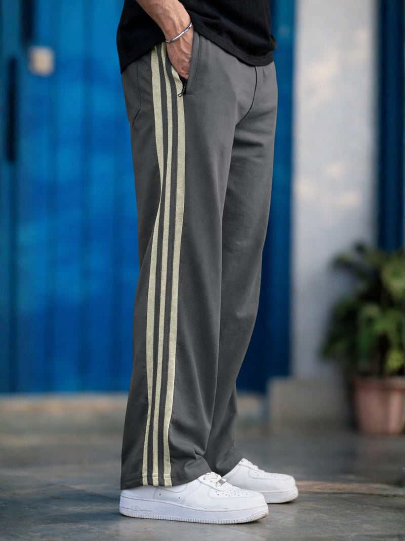 Dark grey baggy taped pants for men