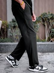 Cord Knit Textured Black Baggy Fit Trackpant