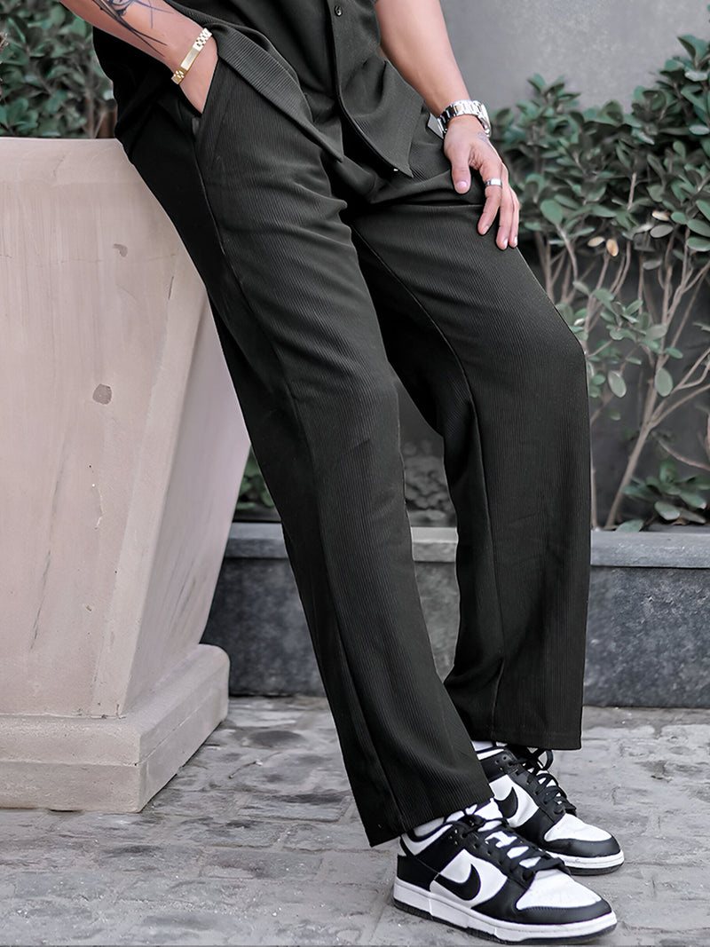 Cord Knit Textured Black Baggy Fit Trackpant