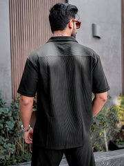 Cord Knit Textured Black Baggy Fit Trackpant