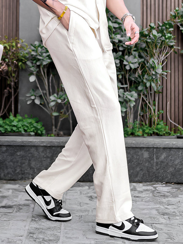 Cord Knit Textured Cream White Baggy Fit Trackpant