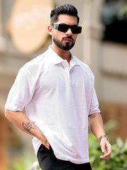 Cord Texture Half White Half Sleeve T-Shirt