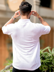 Cord Texture Half White Half Sleeve T-Shirt