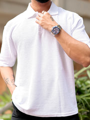 Cord Texture Half White Half Sleeve T-Shirt