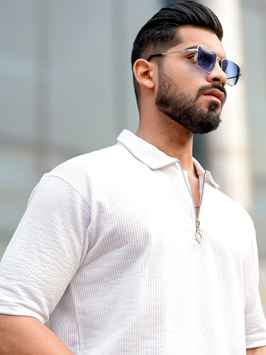 Elliot White Half Sleeve Polo T-Shirt