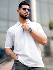 Elliot White Half Sleeve Polo T-Shirt