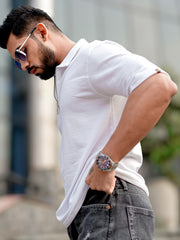 Elliot White Half Sleeve Polo T-Shirt