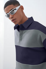 ColorBlock Navy Grey Full Sleeve Polo T-Shirt