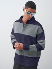 ColorBlock Navy Grey Full Sleeve Polo T-Shirt