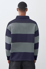 ColorBlock Navy Grey Full Sleeve Polo T-Shirt