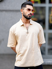 Box Grid Beige T-Half Sleeve Shirt