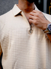 Box Grid Beige T-Half Sleeve Shirt