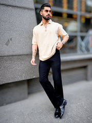 Box Grid Beige T-Half Sleeve Shirt