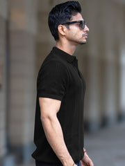 Bohemian Crochet Black Half Sleeve T-Shirt