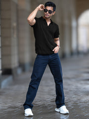 Bohemian Crochet Black Half Sleeve T-Shirt