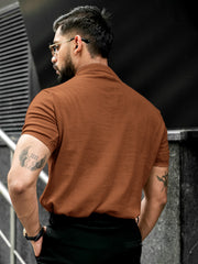 Flat Knit Brown Slim Polo Half Sleeve T-Shirt