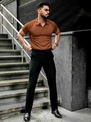 Flat Knit Brown Slim Polo Half Sleeve T-Shirt