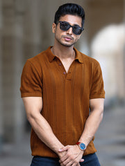 Bohemian Crochet Brown Half Sleeve T-Shirt