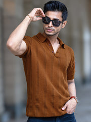 Bohemian Crochet Brown Half Sleeve T-Shirt